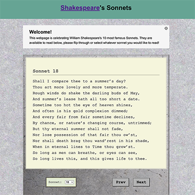 screenshot of sonnet website