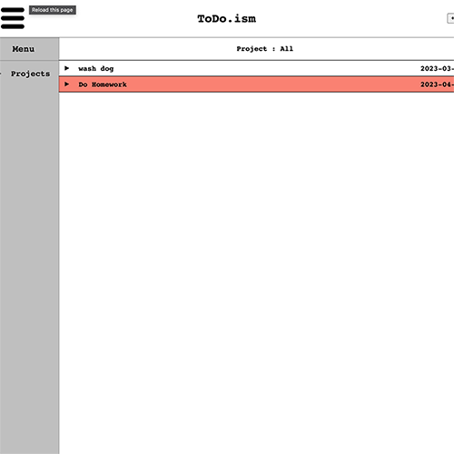 screenshot of ToDo list website